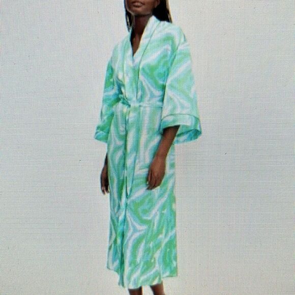 DVF Long Satin Disco 🪩 Zebra 🦓 Green Tie Robe 👘 Gorgeous! - Picture 14 of 17